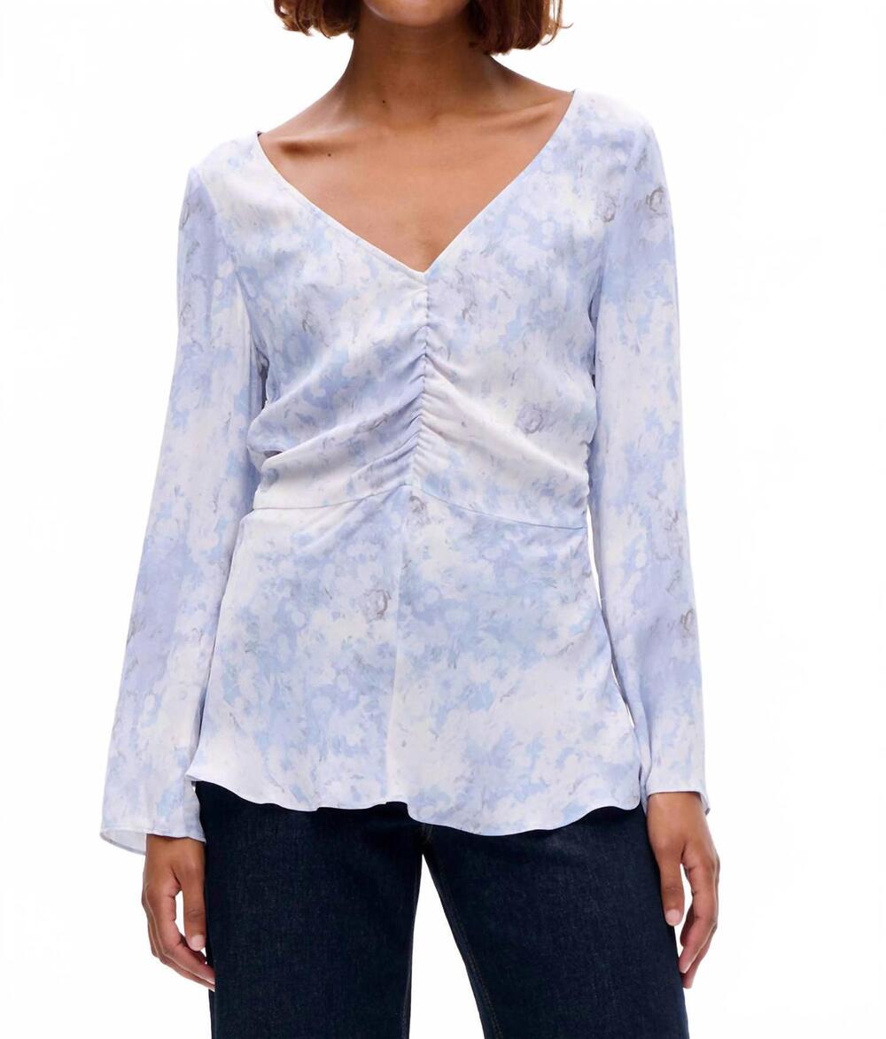 NEW BAUM UND PFERDGARTEN mallie long sleeve top in distorted blue flower